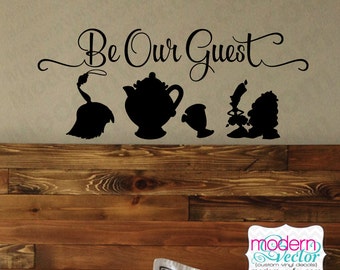 Beauty and the Beast Be Our Guest Quote Vinyl Wall Decal Sticker Lettering Playroom Art Room Nursery Silhouettes Disney quote