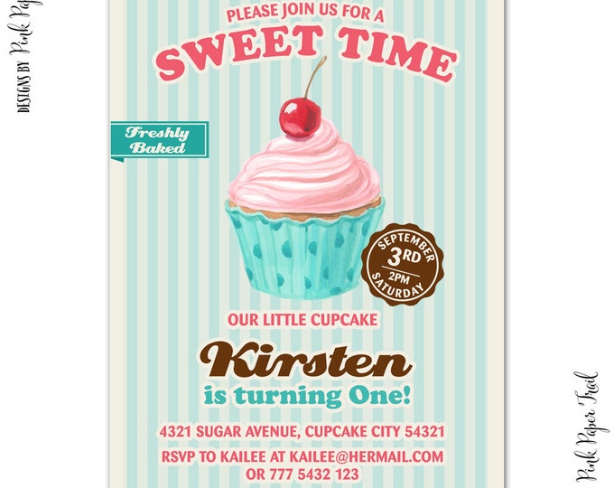 Vintage Style Cupcake Party Invitation, Sweet Party, Girl Party Invitation, I will customize for you, Print Your Own