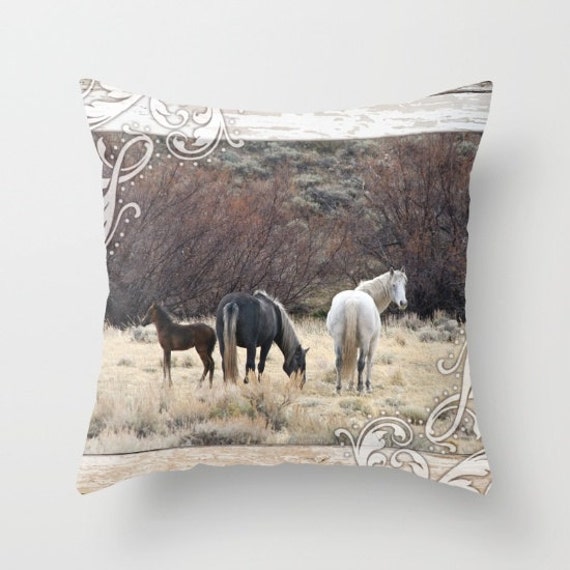 Wild Horses Pillow Horse Throw Pillow Horses by PawsFurAMoment