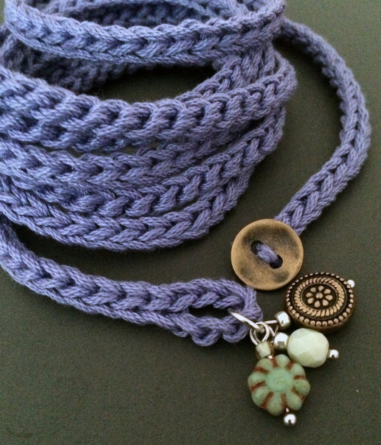 Lavender crochet cotton wrap bracelet cuff bracelet bohemian