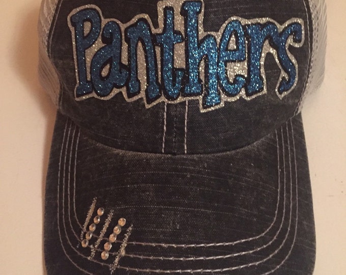 Panthers Mascot Hat, Football Fan Gear, Fan Gear, Personalized Womens, Rhinestone Hat, Womens Baseball Cap, Team Mom, Football Mom Hat