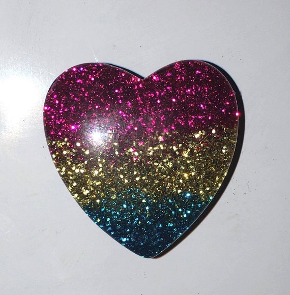 Pink Gold Blue glitter heart shaped refrigerator magnet