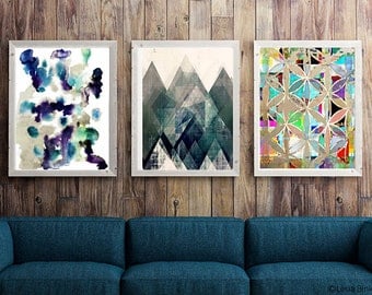 Prints, print set, abstract print set, abstract art set, art set, gallery set, gallery wall, tribal print, watercolor print, watercolor