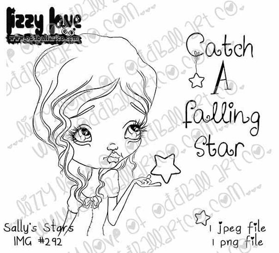 Instant Download Big Eye Beauty Whimsical Dream Digital Stamp Coloring Page ~  Sally's Stars Image No. 292 by Lizzy Love