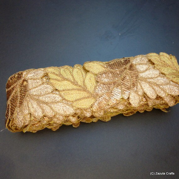 Gold Leaf Cut work trim Embellished trim Leaf Design Gold