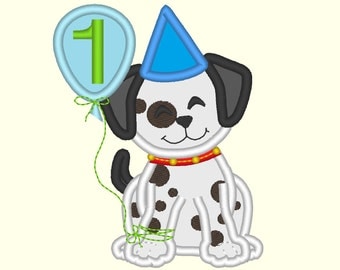 Birthday happy Puppy machine applique designs INSTANT DOWNLOAD 4x4, 5x7 and 6x10