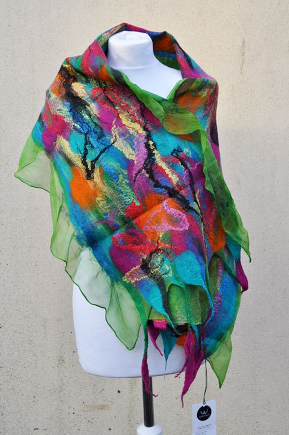Beautiful scarfl felted scarf silk wool nuno felted
