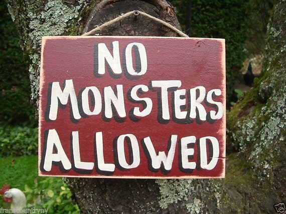 NO MONSTERS ALLOWED Country Wood Handmade Rustic Shabby Chic
