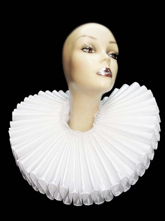 Ruffled Collar White Satin Huge Tall Wide Elizabethan Neck