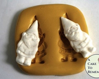 Fairy garden supplies, 1 1/2" tall garden gnome flexible silicone mold. Gnome mold for birthday cupcake toppers and cake decorating. M5080