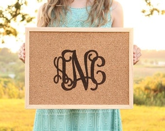 Monogrammed Cork Board Sign Office Wall Gallery Decor Dorm Room Decor Message Board Custom Monogram Wall Sign Teacher Gift Tack Board