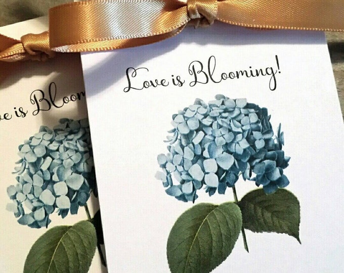 Blue Hydrangea Design Personalized Favors with Wildflowers Seeds inside Perfect for Bridal Shower or Wedding Birthday Rehearsal Dinner