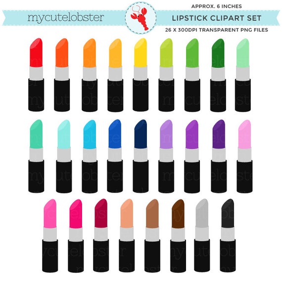 Rainbow Lipstick Clipart Set makeup clip by mycutelobsterdesigns
