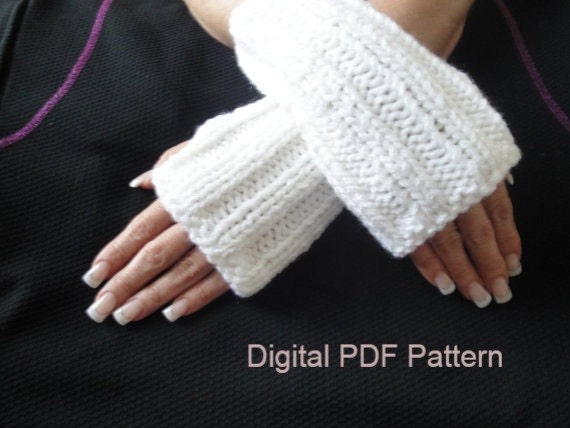 Rib Stitch Fingerless Gloves PDF Pattern Outlander Unisex Knit Hand Warmers, ...