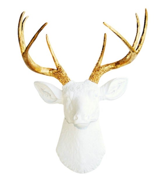 White and Gold Faux Deer Head Deer Head Antlers Fake