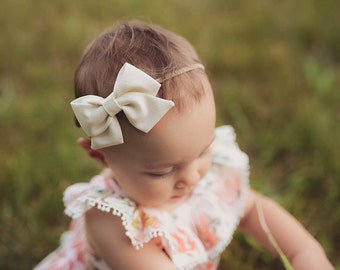 Cream Bow Baby Headband - Cream Sailor Bow - Off White Folded Sailor Bow Headband Clip - Cream Sailor Bow Headband - Cream Fabric Baby Bow