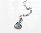 ON SALE Rustic Rose Cut Blue Diamond Slice Necklace, Handmade OOAK Jewelry, Diamond Pendant, Fine Jewelry
