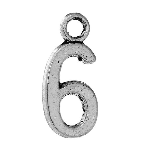 6 Silver Plated Number 6 six Charms 15mm tall about
