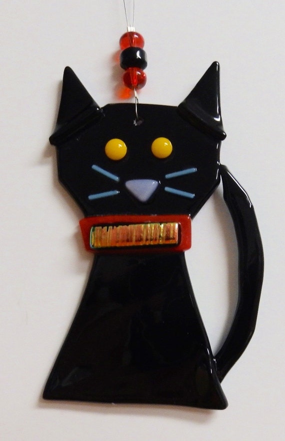 Cat Fused Glass Ornament