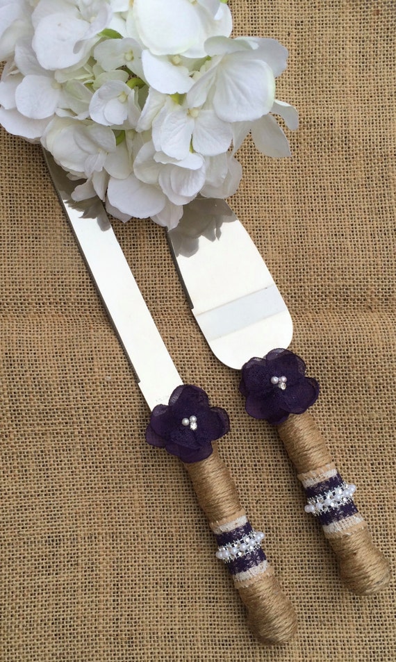Rustic Wedding cake knife Burlap knife set by therusticcharmer
