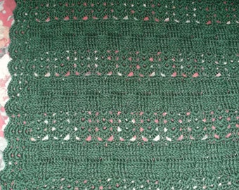 Crocheted Dark Green (Sage) Afghan (sm5)