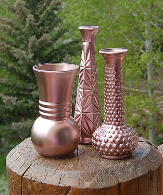 Rose Gold Vases Set Of 3 By Behindthehiddendoor On Etsy