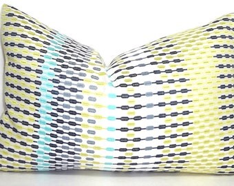 Blue Grey Yellow Links Print Lumbar Pillow Cover Decorative Link Design Lumbar Pillow Cover Size 16x16 12x18
