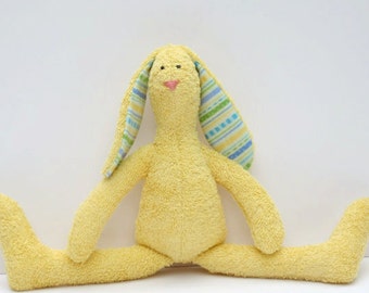 Stuffed bunny lovely soft terry cloth bunny rabbit hare sunny yellow softie plush bunny toy gift for baby shower girl and boy