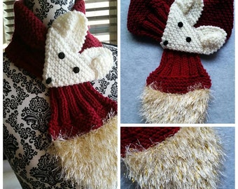 Adjustable Fox Scarf Hand Knit Scarf / neck warmer for KIDS or Adult