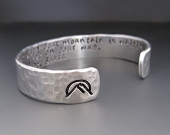 Dr. Seuss Inspirational Your Mountain is Waiting Silver Bracelet / Hand Stamped Silver Cuff / Graduation Gifts / Oh The Places You'll Go