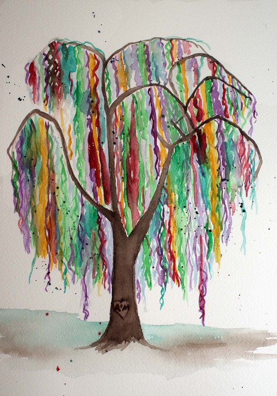 Acuarela de árbol de sauce llorón arte abstracto