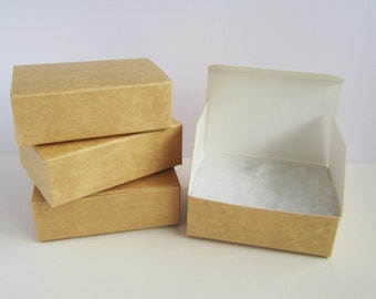 10 rectangle flat packed kraft card gift boxes with hinged lid and wadding - 51x76mm