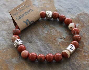 Red Jasper Bracelet, Capricorn Bracelet, Zodiac Bracelet, Astrology Bracelet, Zodiac Jewelry, Stone Bracelet, Boho Bracelet