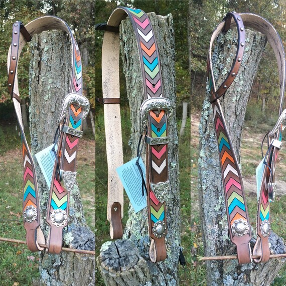 Custom Belt Headstall Chevron Pattern Made by TheLazyHStudiosLLC