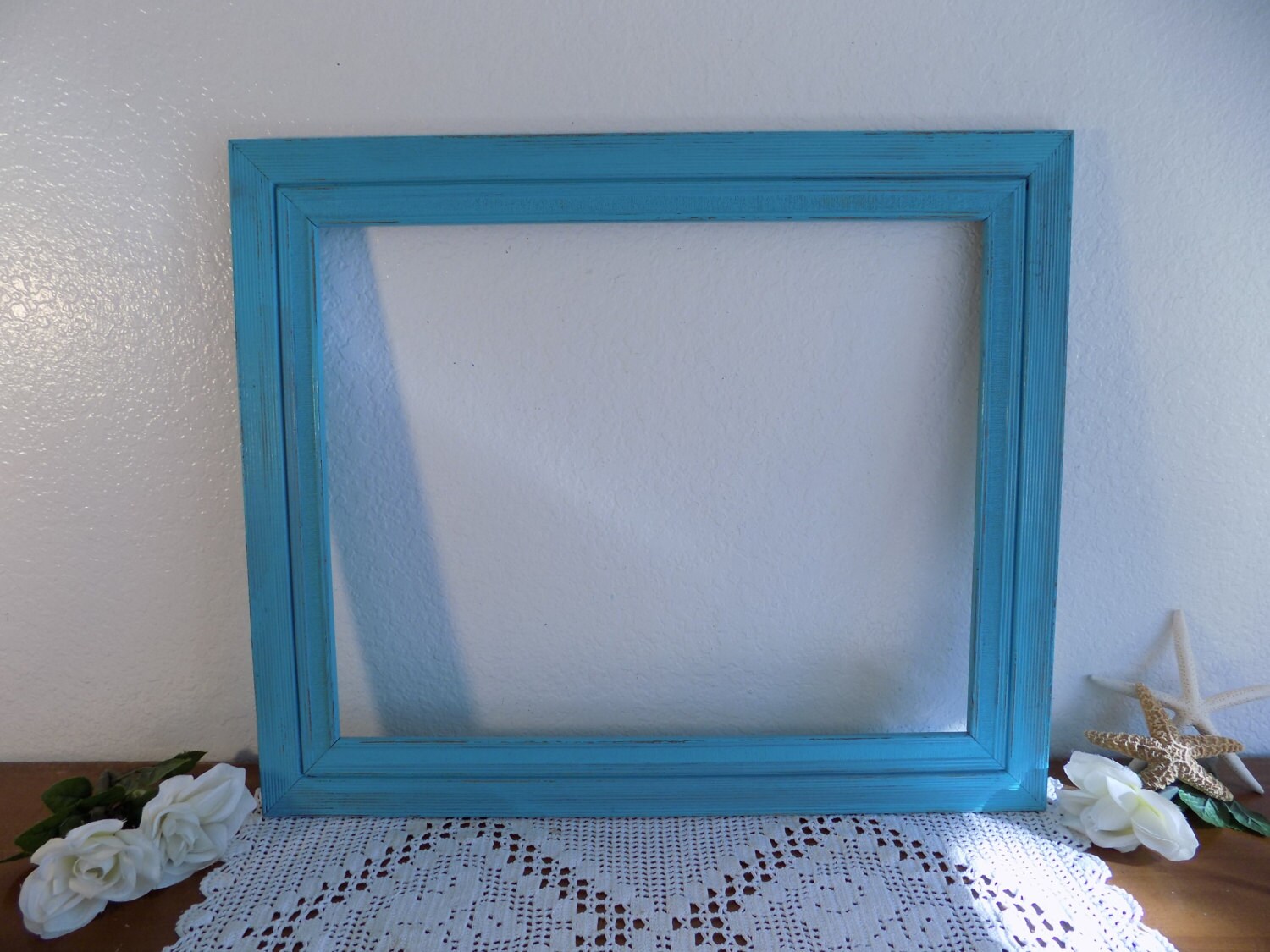 Large Turquoise Blue Picture Frame 16 x 20 Rustic Shabby Chic