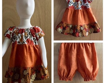 Fall Infant Peasant Dress and Bloomers, size 12 months