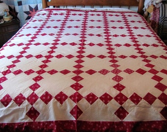 Quilt Top 9 Square Machine Stitched from the 1940's , Country Farmhouse Quilt Top Full Size, Country Cottage
