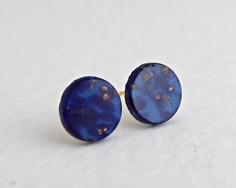 Lapis Lazuli Earrings .. blue post earrings, blue studs, small earrings, vintage glass