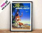PACIFIC ISLAND POSTER: Vintage South Seas Travel Advert Reproduction Art Print Wall Hanging