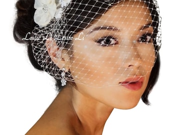 Leslie Li's Women's Bridal Birdcage Veil with Vintage Style Lace Applique New 23-117