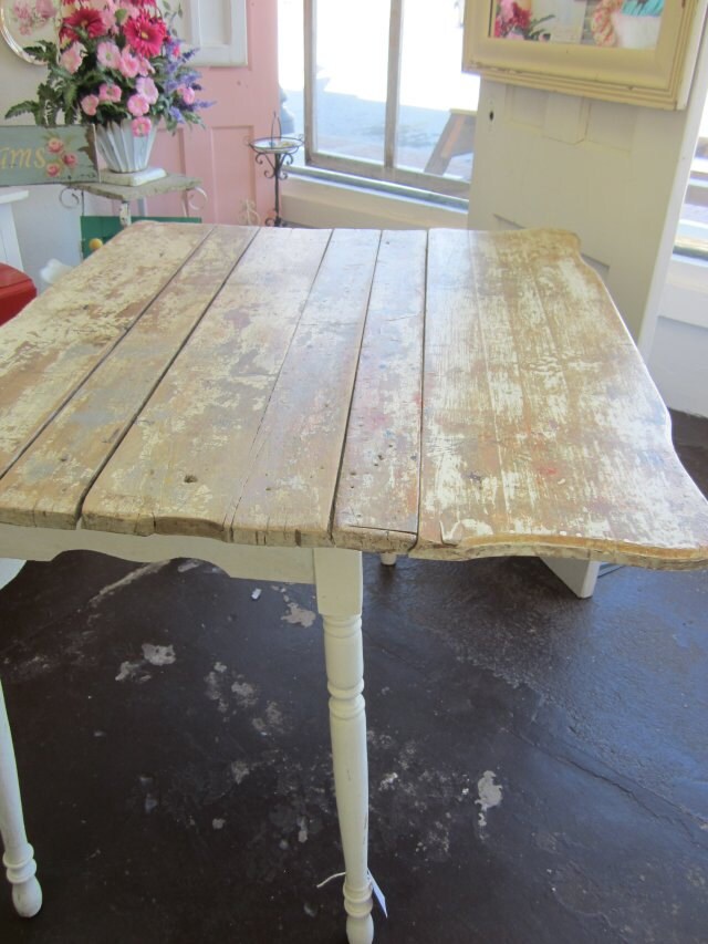 Primitive Kitchen Drop Leaf Table Farmhouse Chic Prairie Shabby Haute