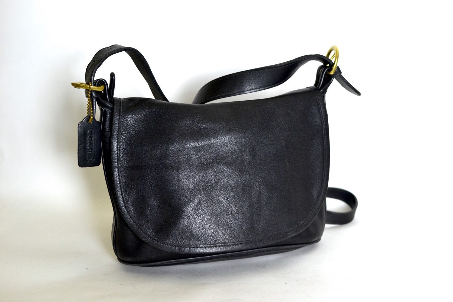 Vintage COACH Black Leather Flap Medium Crossbody Bag