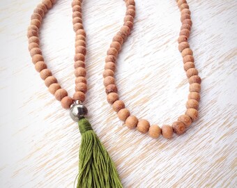 Raw Wood Mala Bead Necklace, Pyrite Mala Beads, 108 Mala Beads, Mala Necklace, Mala Beads 108, Buddhist Jewelry, Wooden Mala Beads, Pyrite