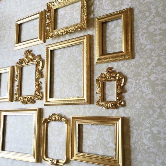 10 GOLD Wall Gallery PICTURE FRAMEs Vintage by VintageEvents