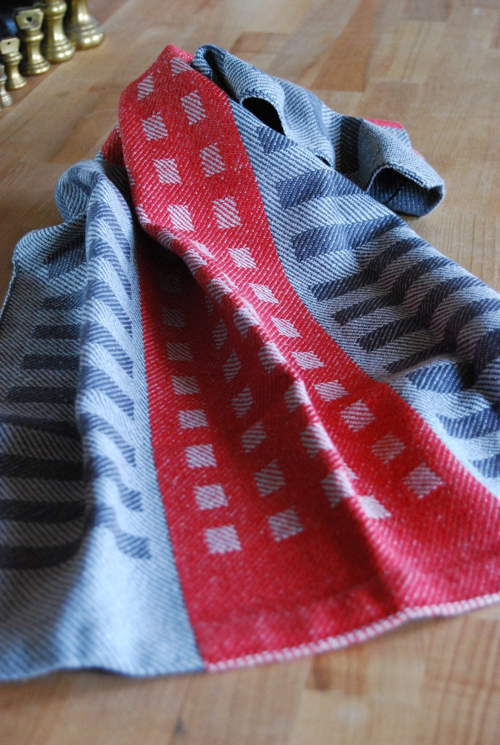 Tea Towel Handwoven Squares & Stripes Cotton/Linen