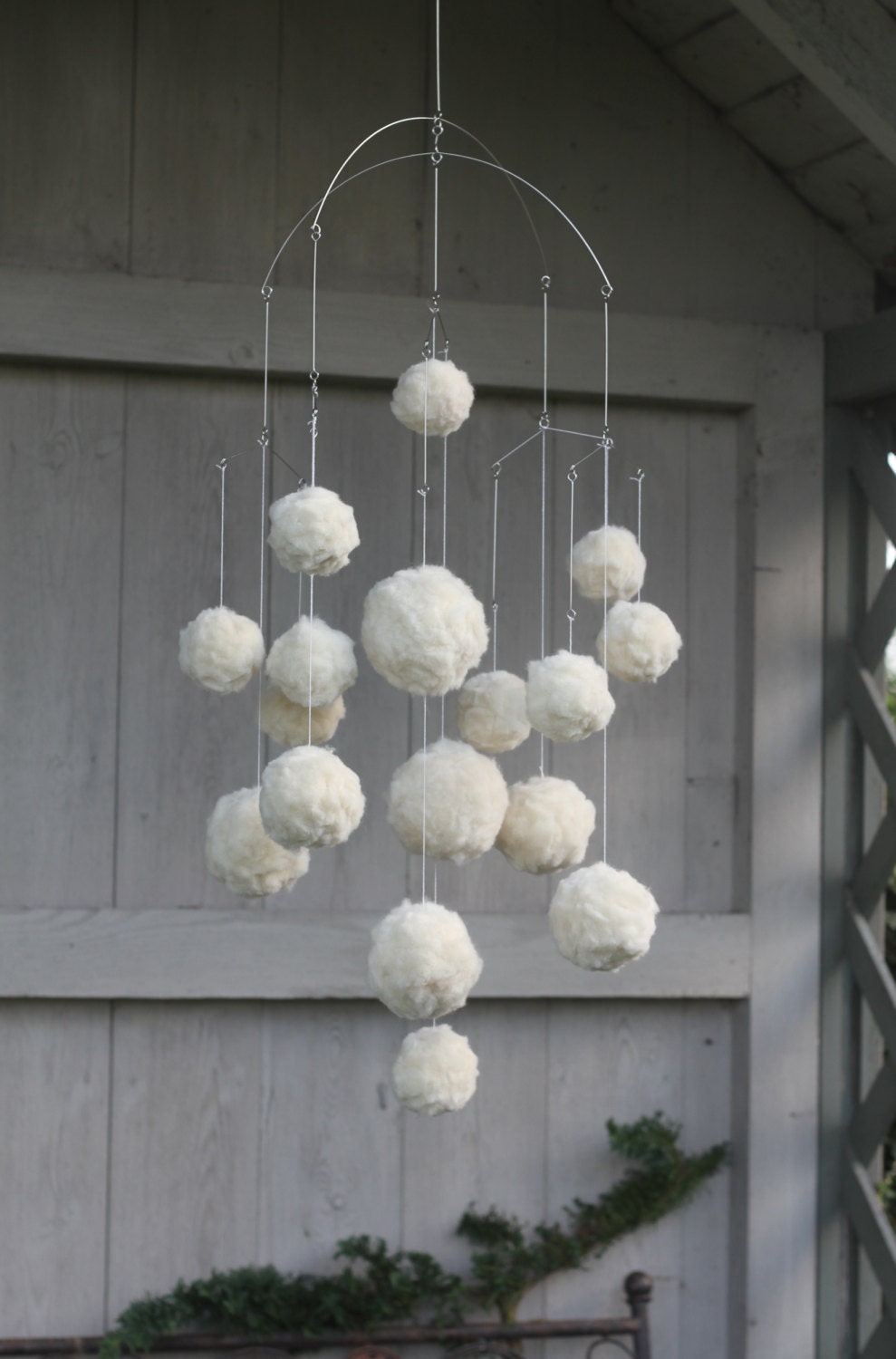 Baby Mobile Pom Pom Mobile Chandelier 016 Creme by NestandBurrowUK