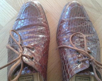SALE 2017! 80s Vintage Lady Oxford shoes, Snakeskin Shoes, Reptile shoes, Italian size 37 - US 7 circa - Uk 4 circa, Made in Italy