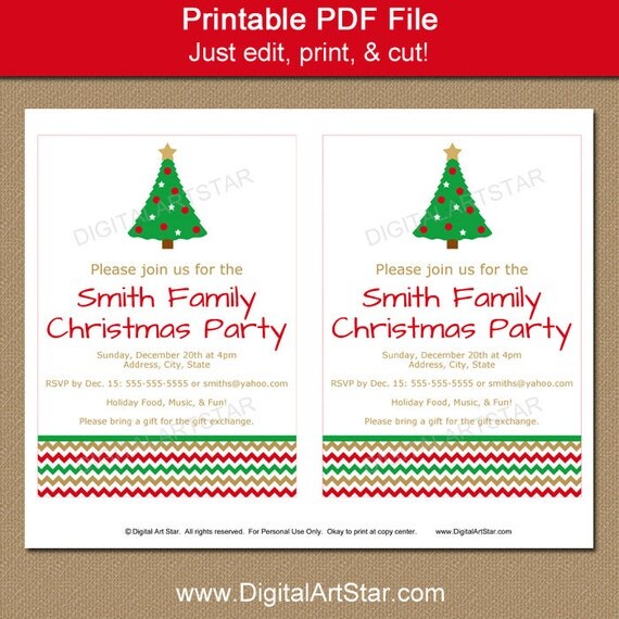 Instant Download Christmas Invitations EDITABLE Holiday