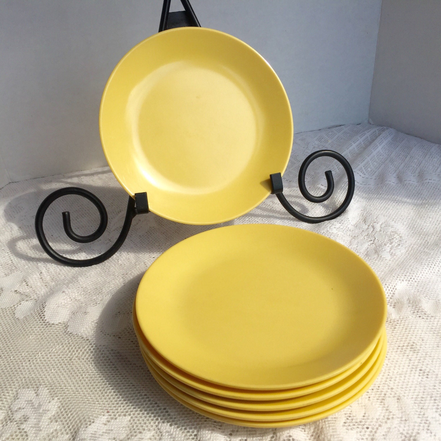 Vintage Melamine Dessert Plates / Yellow Melmac Bread and