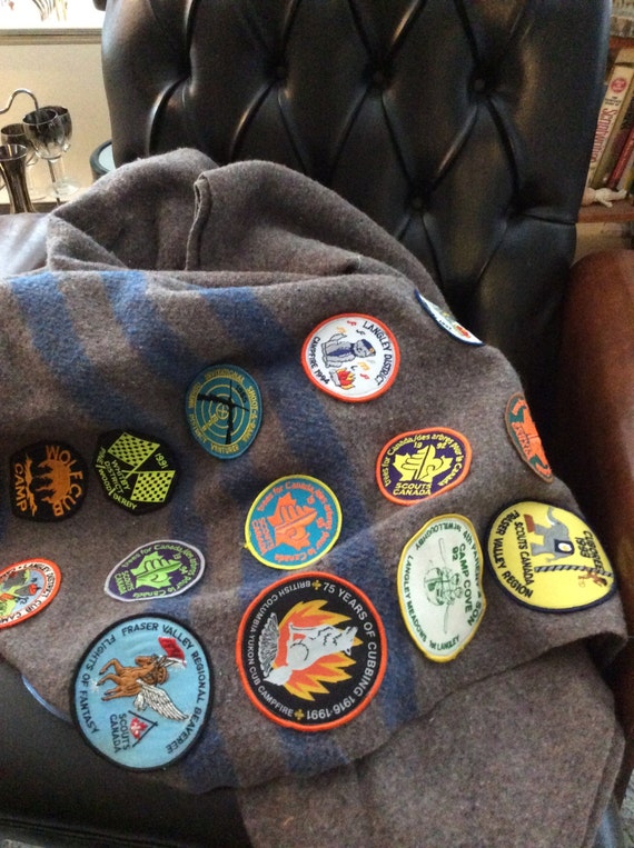 Vintage Boy Scout Wool Blanket With 28 Badges 90s Canadian
